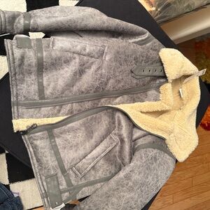 BDG Gray Faux-Suede Jacket with Cream Shearling